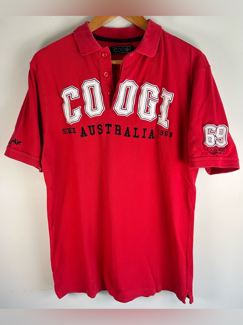 Coogi Mens Polo Shirt Size L Rugby Style Embroidered Short Sleeve Australia 1969